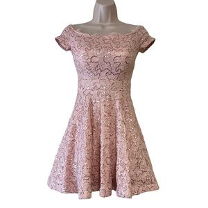 B. Darlin Lace Pink Sparkly Glitter Short Dress Sz Juniors 1/2